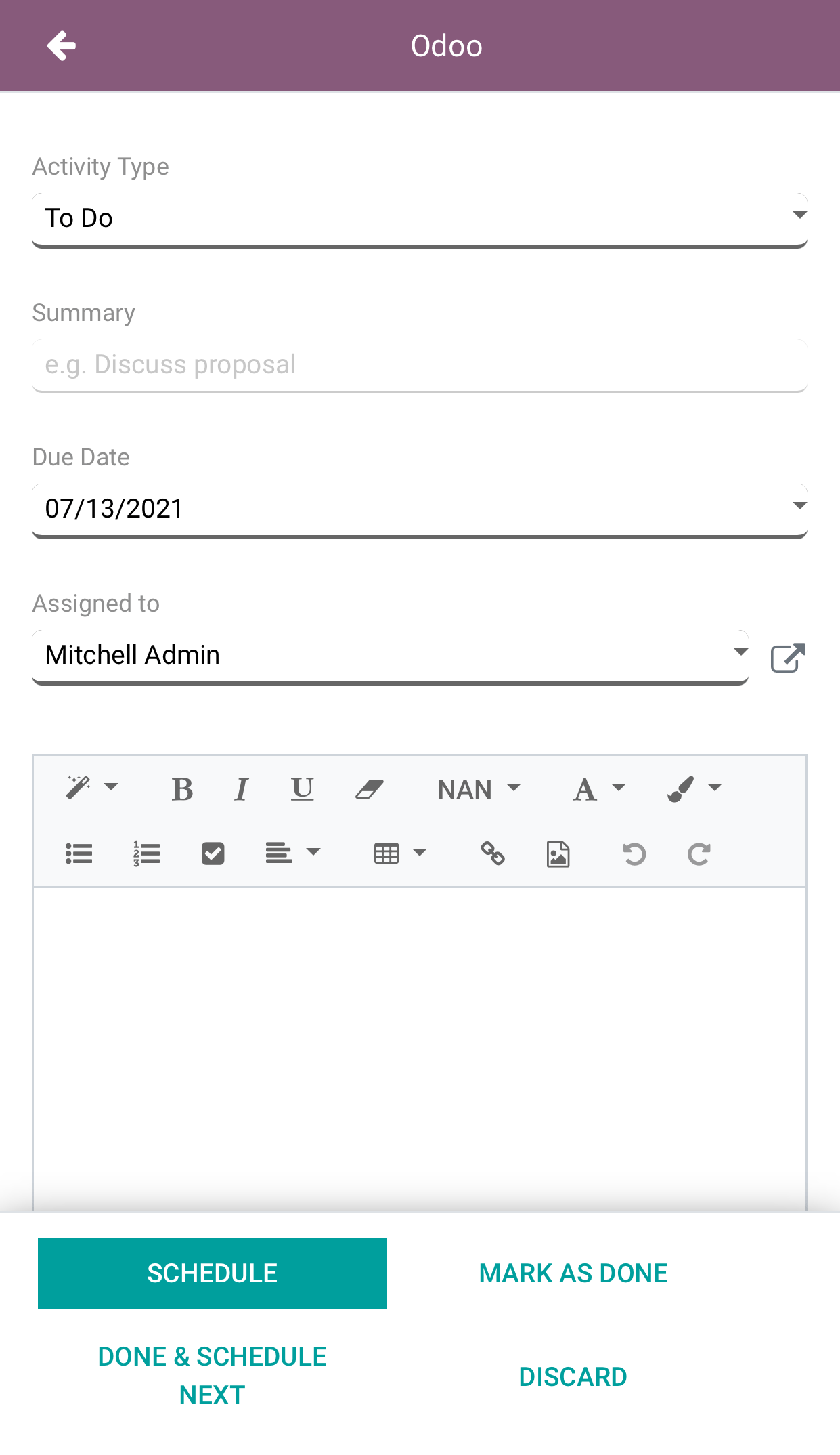 Schedule an activity like a call, meeting, or email with Binqiyun VoIP dashboard