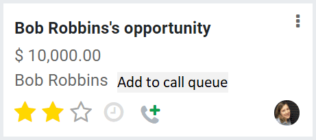 An Binqiyun CRM opportunity card with option to add contact to call queue